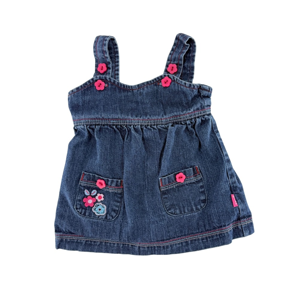 Pumpkin Patch Denim Dress Girls‎ 3-6 Months Pink Floral Pockets Button Back